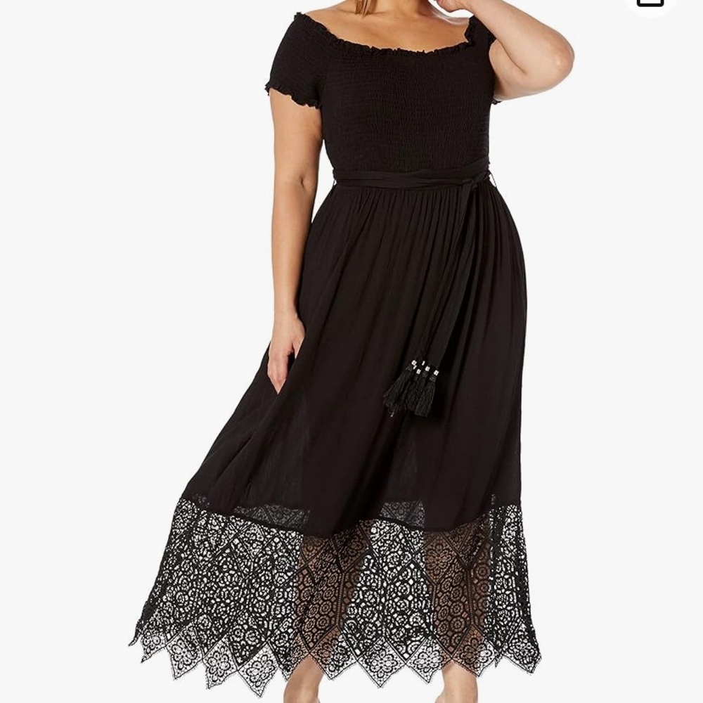 City Chic black crochet hem belted maxi dress Sz 16 New